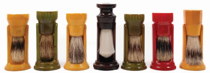 COLLECTION OF 7 BAKELITE BARBER BRUSHES