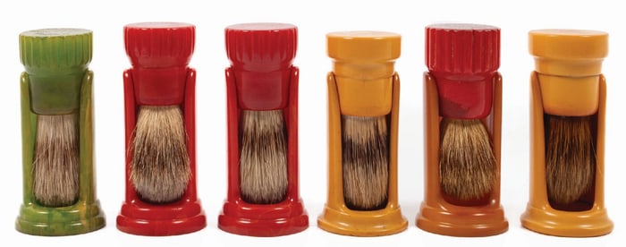 COLLECTION OF 6 BAKELITE BARBER BRUSHES