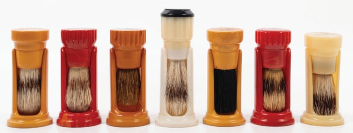 COLLECTION OF 7 BAKELITE BARBER BRUSHES