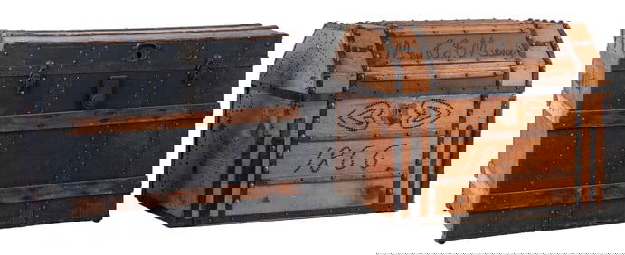 PAIR OF EARLY WOODEN TRUNKS