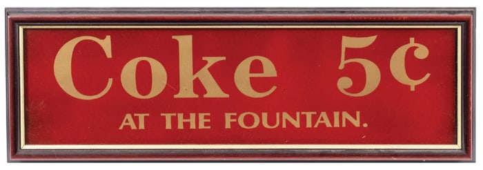 COKE 5¢ AT THE FOUNTAIN FRAMED SIGN
