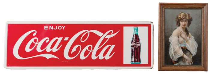 COCA COLA LOT OF 2 SIGN AND PICTURE OF NUDE WOMAN IN SHEER