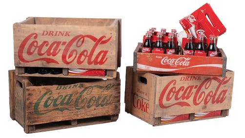 COLLECTION OF 4 COCA-COLA CASES WITH 6.5OZ VENDABLE COCA-COLA BOTTLES