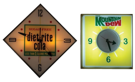 PAIR OF LIGHT-UP ADVERTISING CLOCKS