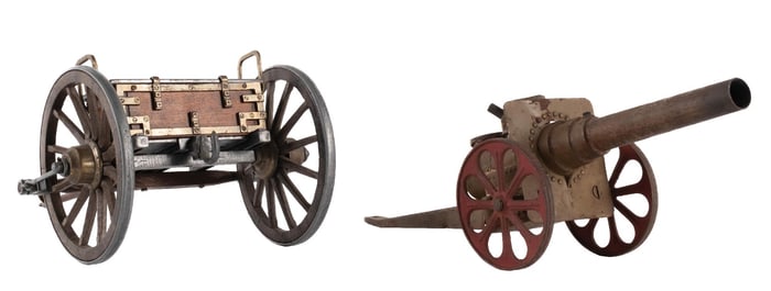 PAIR OF CIVIL WAR ERA CANNON & TRAILER