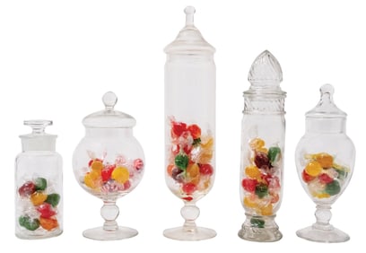COLLECTION OF 5 COUNTRY STORE CANDY JARS