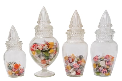 COLLECTION OF 4 CANDY JARS