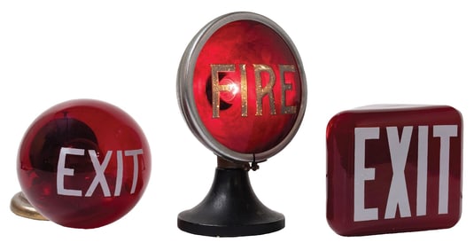 COLLECTION OF 3 LIGHT-UP FIRE AND EXIT SIGNS