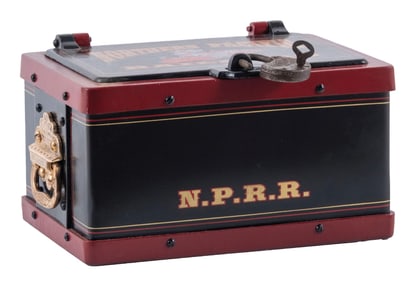 ORIGINAL CAST IRON STRONG BOX PAINTED IN NORTHERN PACIFIC RAILROAD MOTIF