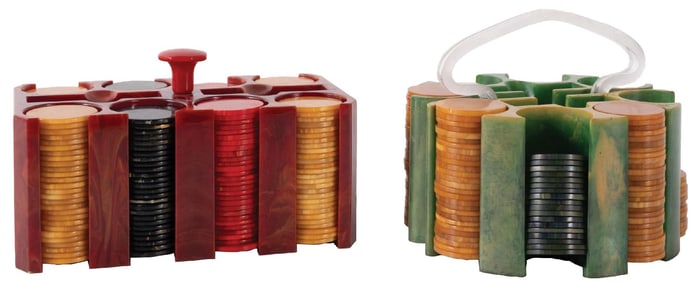 PAIR OF BAKELITE POKER CHIP SETS