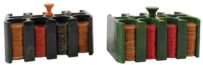 PAIR OF BAKELITE POKER CHIP SETS