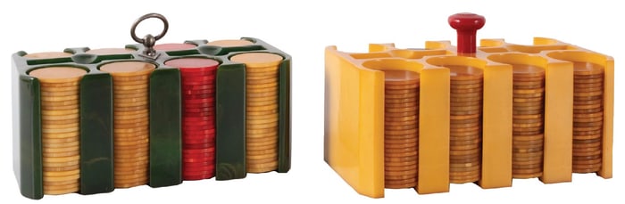 PAIR OF BAKELITE POKER CHIP SETS