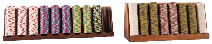 PAIR OF WOODEN POKER CHIP RACKS