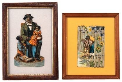 PAIR OF FRAMED CARDSTOCK BLACK MEMORABILIA ADVERTISING