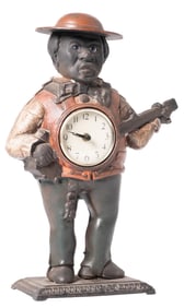 BRADLEY & HUBBARD CAST IRON MAN W/ GUITAR CLOCK