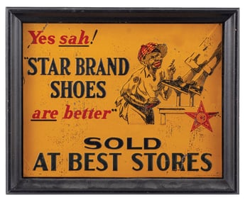 FRAMED TIN STAR BRAND SHOE SIGN