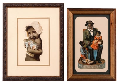 PAIR OF FRAMED CARDSTOCK ADVERTISEMENTS