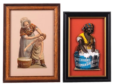 PAIR OF FRAMED CARDSTOCK ADVERTISING PIECES