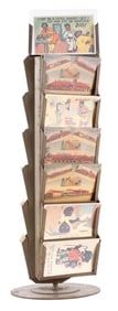EARLY TIN COUNTRY STORE POST CARD DISPLAY W/ AN ASSORTMENT POST CARDS