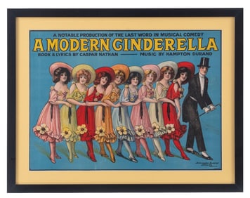 FRAMED LITHOGRAPH FOR THE MUSICAL COMEDY "A MODERN CINDERELLA"