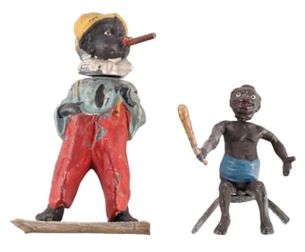 PAIR OF CAST IRON BLACK AMERICANA BOBBLE HEAD FIGURINES