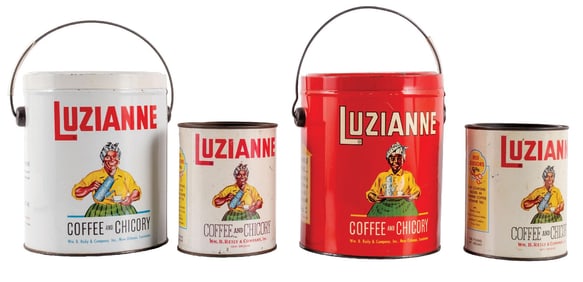 COLLECTION OF 4 LUZIANNE COFFE AND CHICORY TINS
