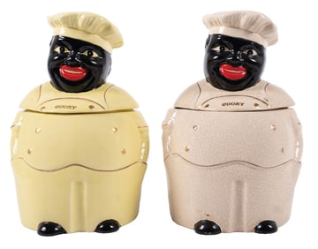 PAIR OF BLACK AMERICANA CANISTERS OR COOKIE JARS