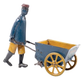 STRAUSS TIPTOP GENTLEMAN PUSHING CART TIN TOY