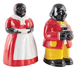 PAIR OF BLACK AMERICANA COOKIE JARS/CANISTERS