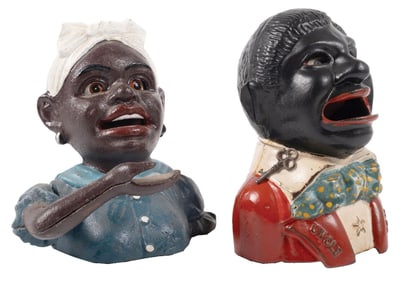 PAIR OF CAST IRON BLACK AMERICANA BANKS