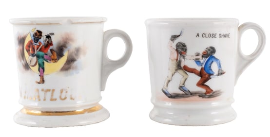 PAIR OF EARLY CERAMIC SHAVING MUGS