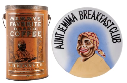 PAIR OF BLACK AMERICANA COFFEE TIN & BREAKFAST PLATE