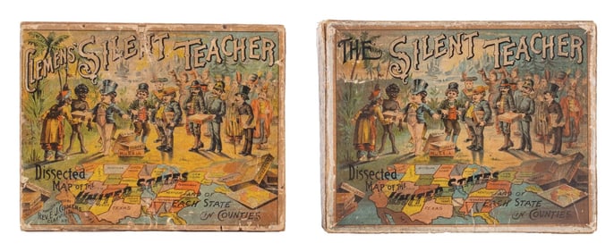 PAIR OF EARLY SILENT TEACHER MAP OF THE UNITED STATES PUZZLES IN ORIGINAL BOXES