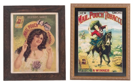 PAIR OF MAIL POUCH TOBACCO PAPER SIGNS