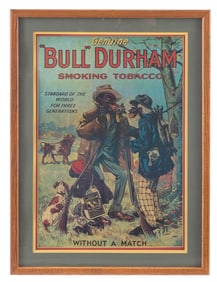 FRAMED CARDBOARD ADVERTISMENT FOR BULL DURHAM TOBACCO