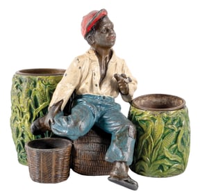 AFRICAN-AMERICAN CAST IRON CIGAR, CIGARETTE & MATCH HOLDER