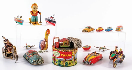 COLLECTION OF 18 TIN TOYS