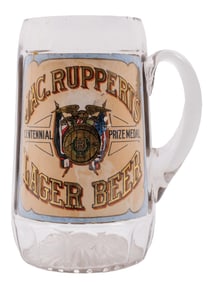 JAC RUPPERT'S LAGER BEER LARGE CLEAR GLASS MUG