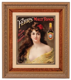FEHR'S MALT TONIC ADVERTISING WITH RED FLOWER IN WOMANS HAIR