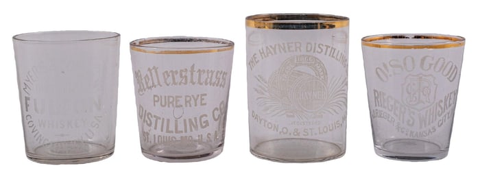 COLLECTION OF 4 SMALL BREWERIANA CLEAR SHOT GLASSES