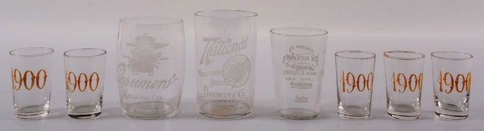 COLLECTION OF 8 MISC BREWERIANA SHOT GLASSES AND SMALL GLASSES