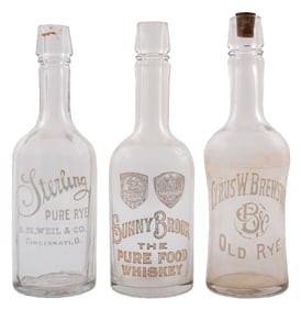 COLLECTION OF 3 VINTAGE CLEAR ALCOHOL BOTTLES