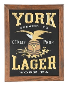 YORK BREWING CO. K.E. KATZ, PROP. REVERSE GLASS SIGN