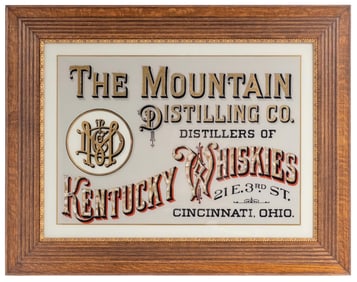 THE MOUNTAIN DISTILLING CO. KENTUCKY WHISKY GLASS FRAME PICTURE