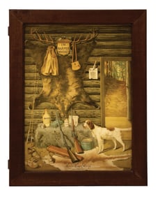 VITRALITE ADVERTISING SIGN FOR L.W. HARPER WHISKEY MOUNTED ON LIGHTED SHADOW BOX