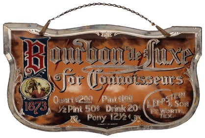 LEPPSTEIN & SON BOURBON DE LUXE REVERSE ON GLASS SIGN