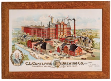 C.L. CENTLIURE BREWING CO. FRAMED PICTURE OF TOWN