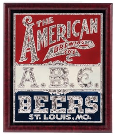THE AMERICAN BREWING CO. ABC BEERS REVERSE ON GLASS