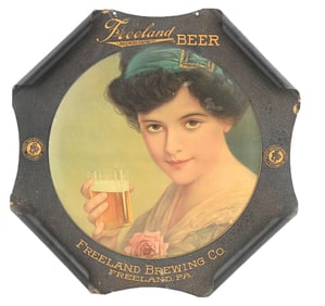 FREELAND BREWING CO. ROLLED EDGE TIN LITHOGRAPH "JOIN ME" SIGN