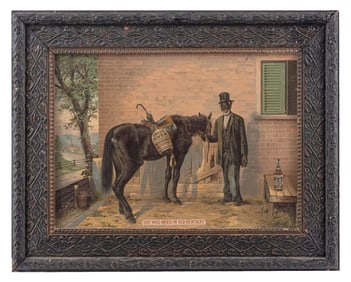 FRAMED CARDBOARD ADVERTISEMENT FOR GREEN RIVER WHISKEY